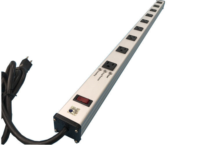 Tira fina del poder de 9 mercados con en del interruptor, multitoma 15A 125VAC del protector de sobretensiones