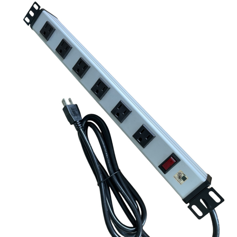 6 vías de las pestañas de metal de salida múltiple de la cinta de alimentación con 10' de cable de extensión 14AWG NEMA 5-15P